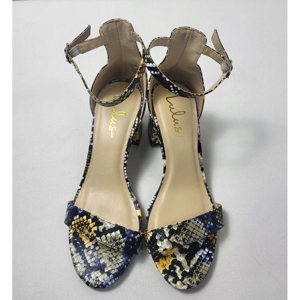 Lulus Women's Courts size 9 Harper Snake print Dress Sandle heels Ankle strap‎